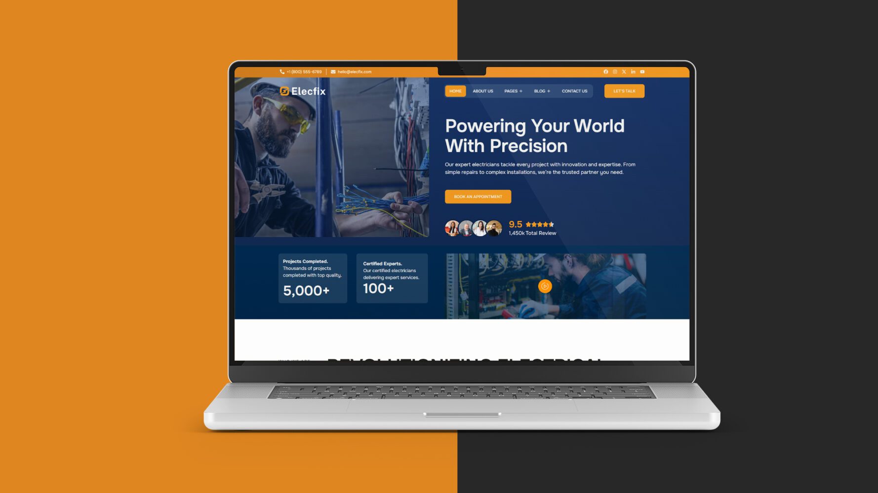 electrician website on laptop