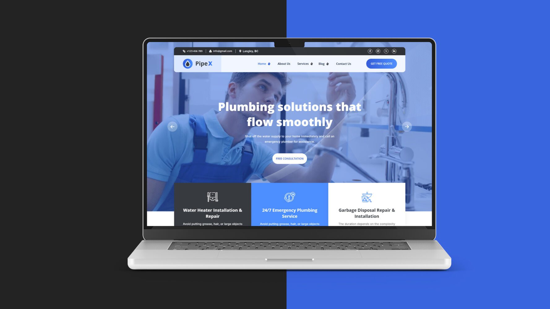 plumber website on laptop